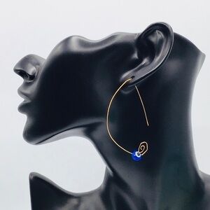 BRASS Earrings Evil Eye Hammered Spiral Ear Wire Lightweight Wrap Blue Black